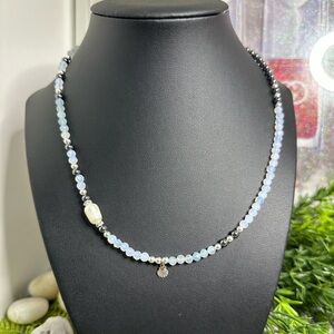 Natural Aquamarine, Opal, Natural Pearl Nacklace